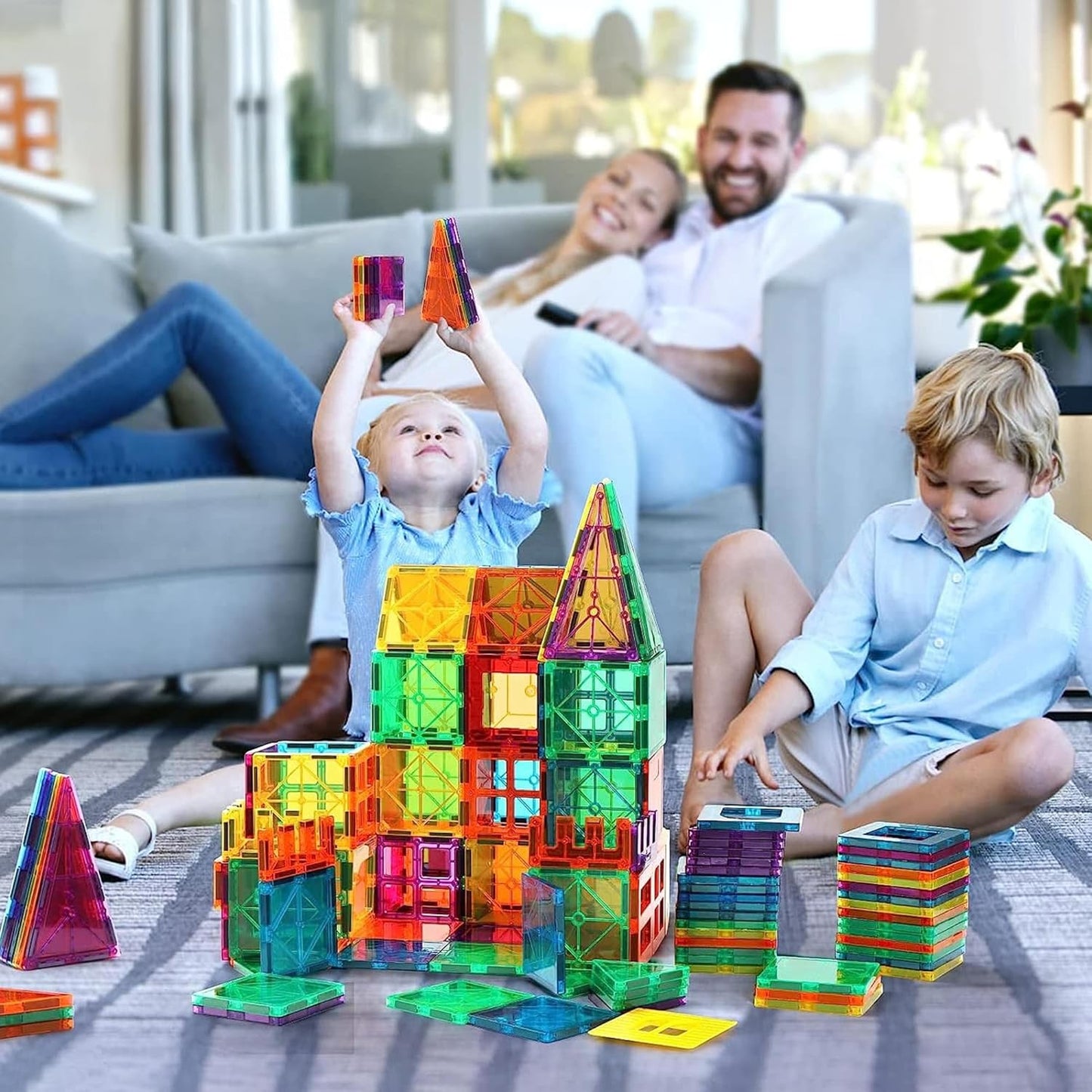60 piece Magnetic tiles Building blocks (3D Clear Educational STEM Toys)