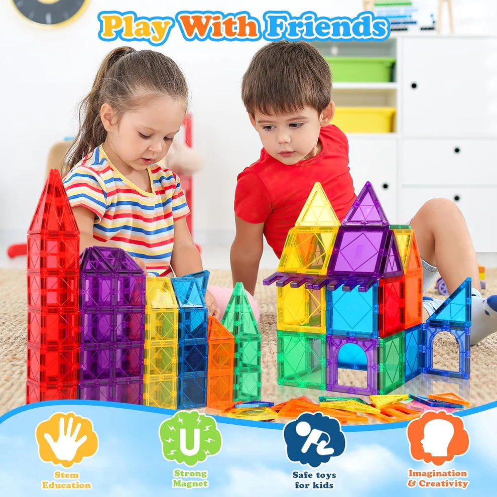 60 piece Magnetic tiles Building blocks (3D Clear Educational STEM Toys)