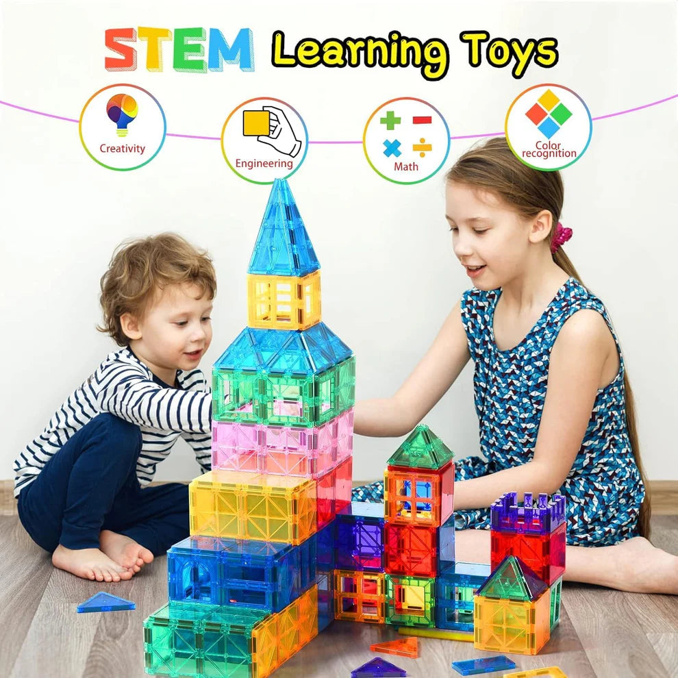 60 piece Magnetic tiles Building blocks (3D Clear Educational STEM Toys)