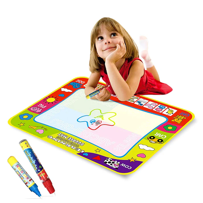 Reusable Magic water doodle mat (Educational toys for kids) with Stencil & brush pen