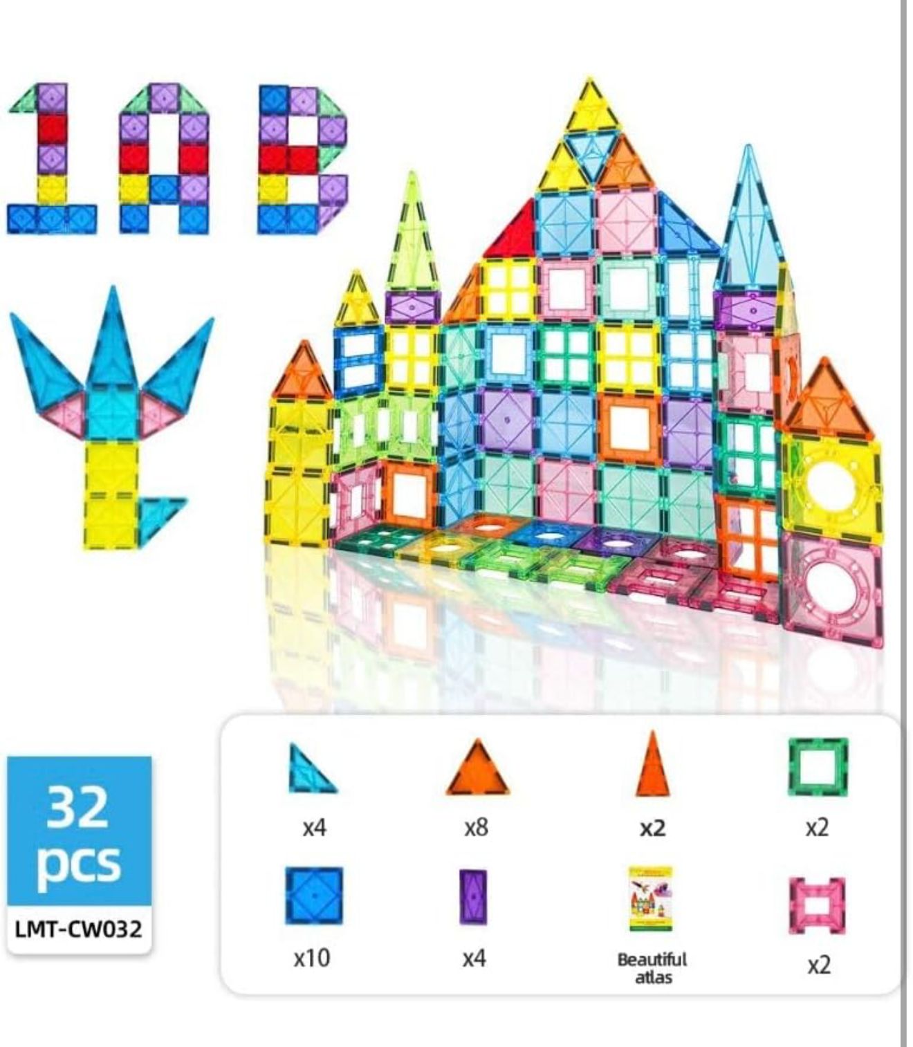 32 piece Magnetic tiles Building blocks (3D Clear Educational STEM Toys)