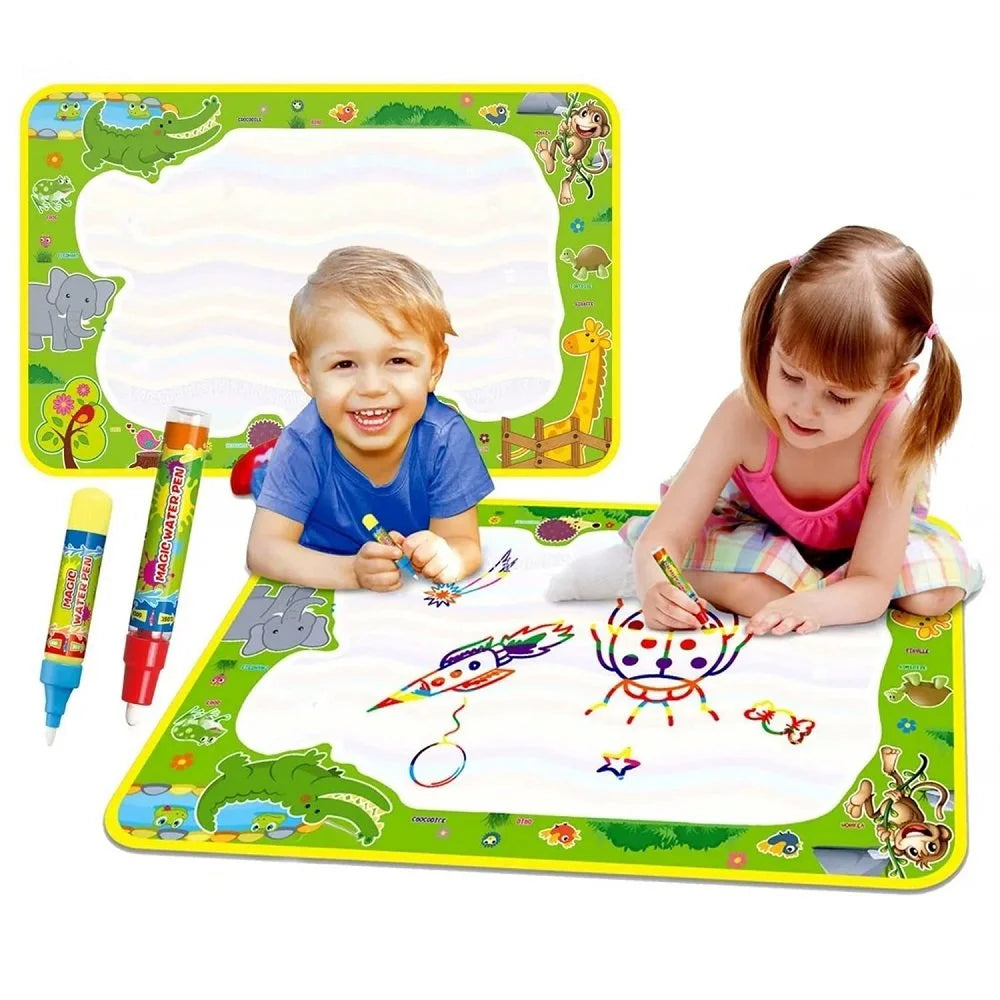 Reusable Magic water doodle mat (Educational toys for kids) with Stencil & brush pen