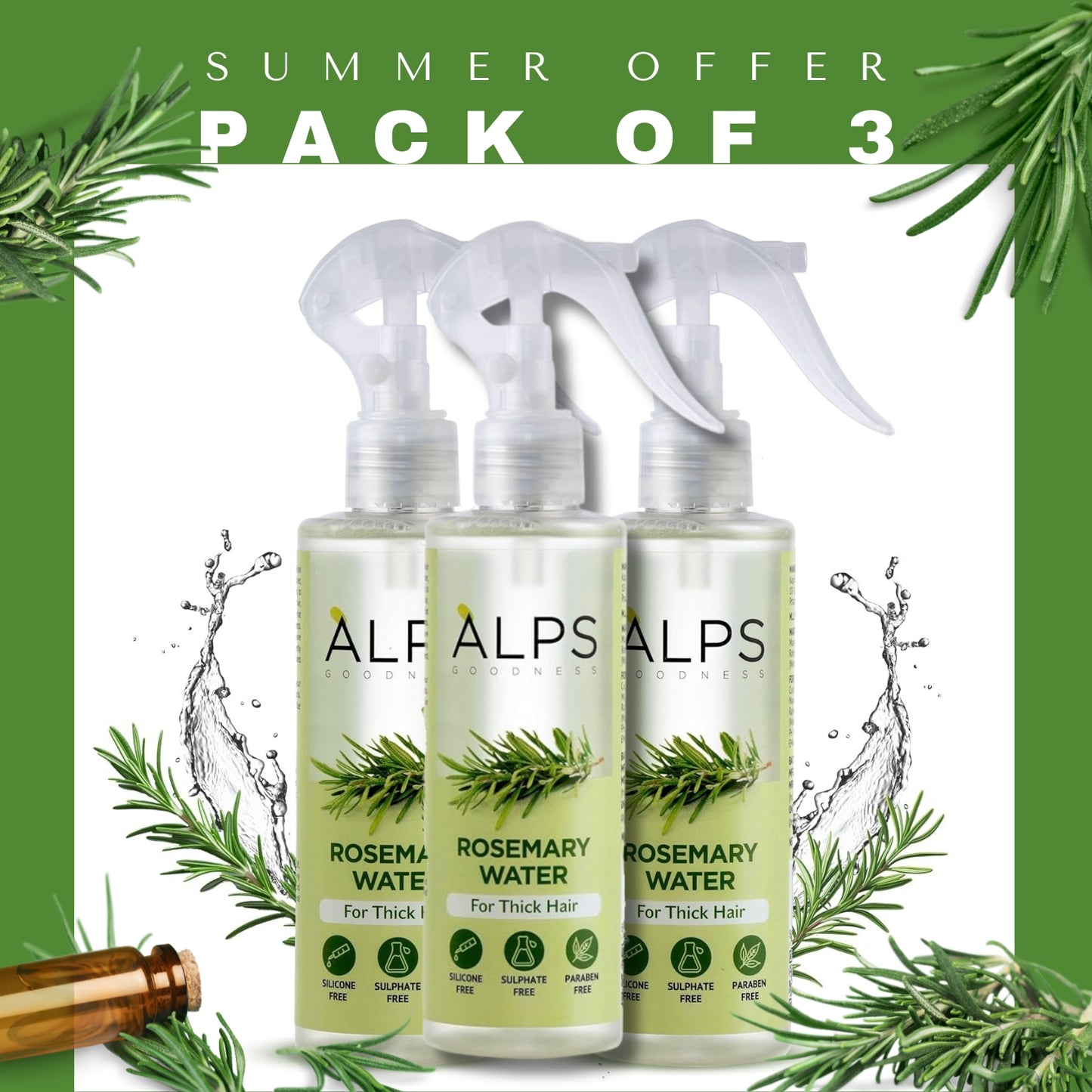 Alps Goodness Rosemary Water Hairspray for Hair growth - Pack of 3 (100 ml each)