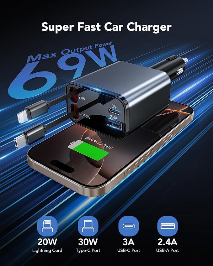 ZapCord 30w - Retractable car charger